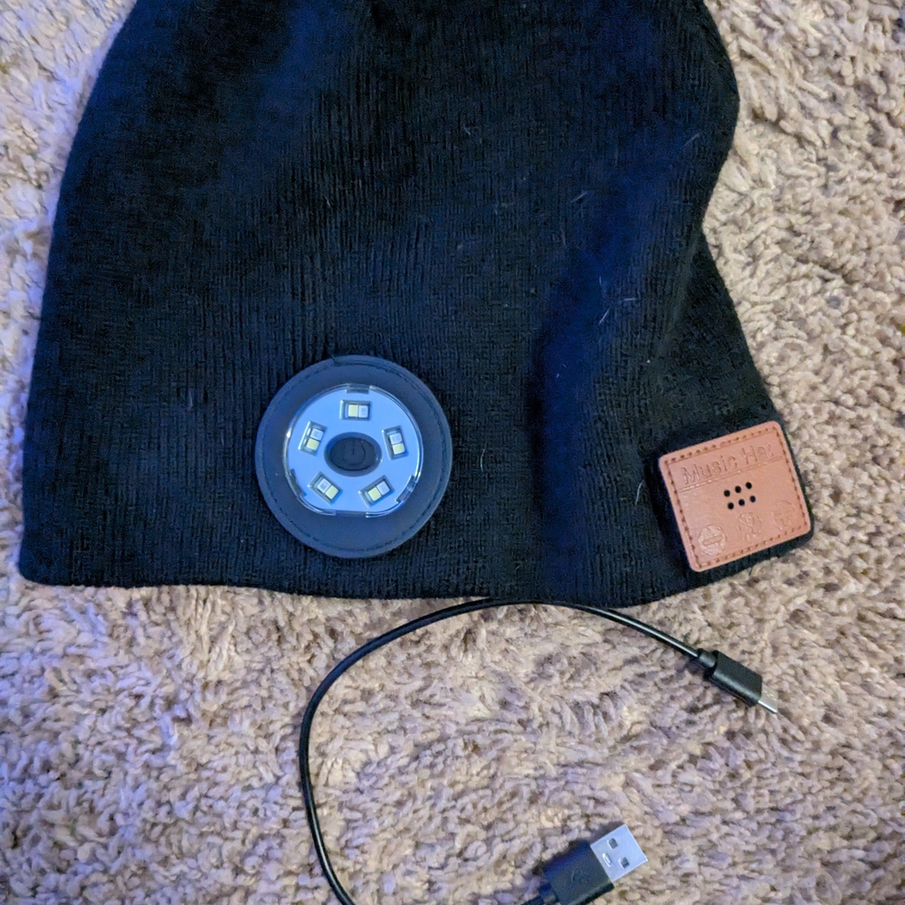 Black Beanie with Built-in LED Light